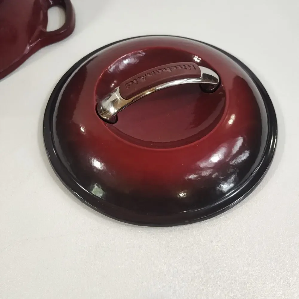 Kitchen Aid 3.5qt Enameled Cast Iron Covered‎ Round Dutch Oven Red